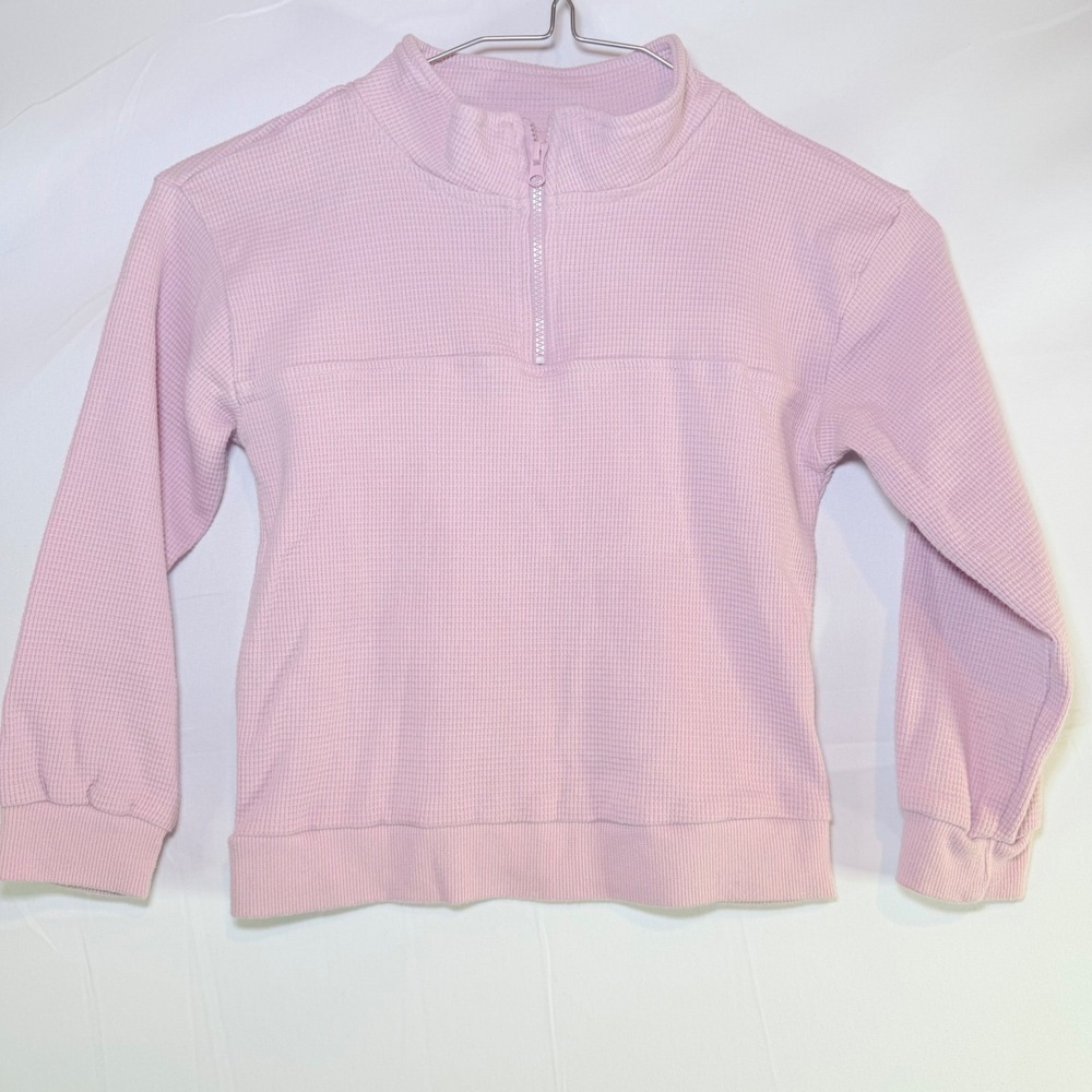 Jessica Simpson Girls Pink Waffle Knit Quarter Zip‎ Pullover Sweater Size 6X